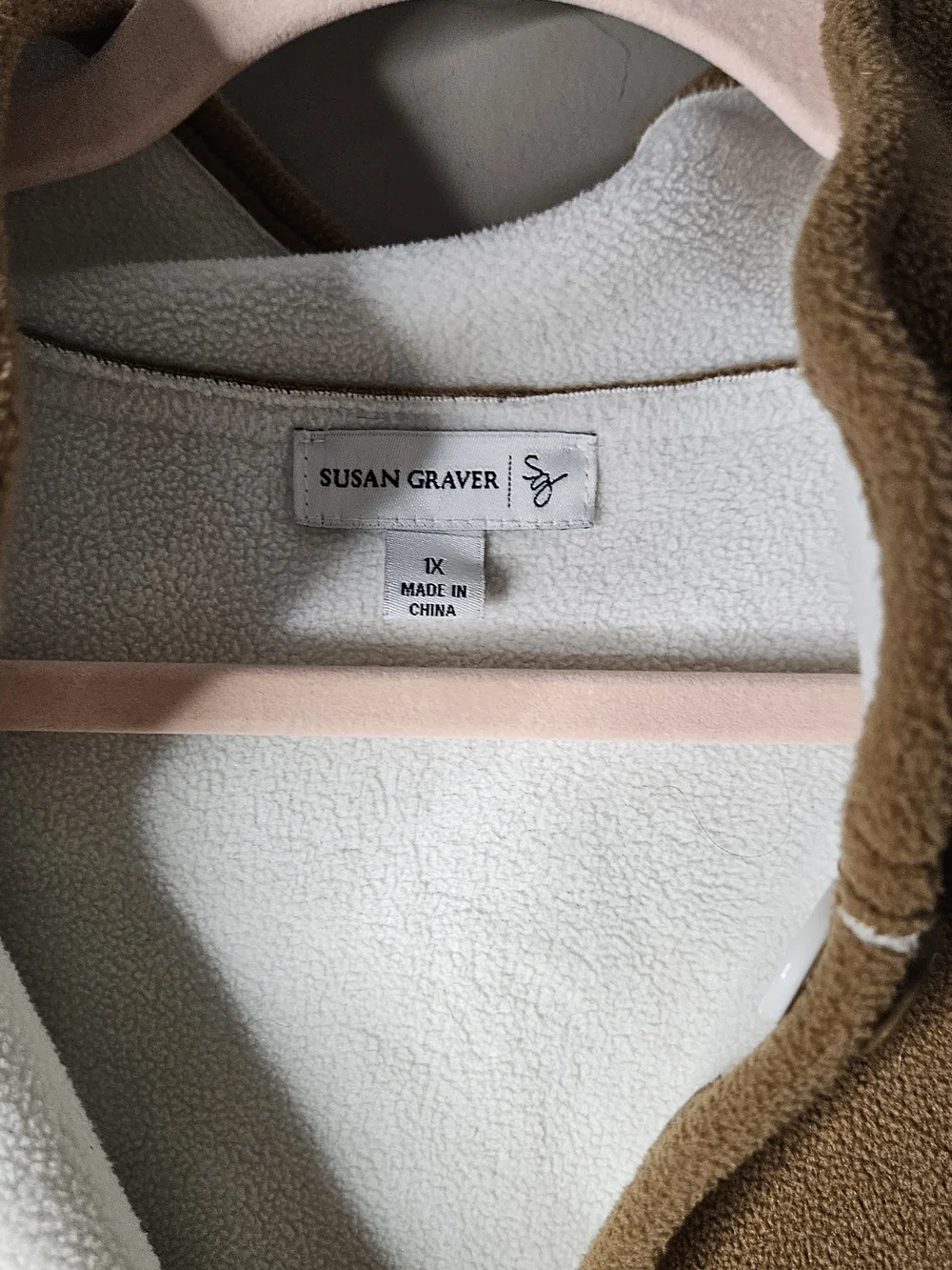 Susan Graver Camel Teddy Jacket with White Stitching - Picture 5 of 7